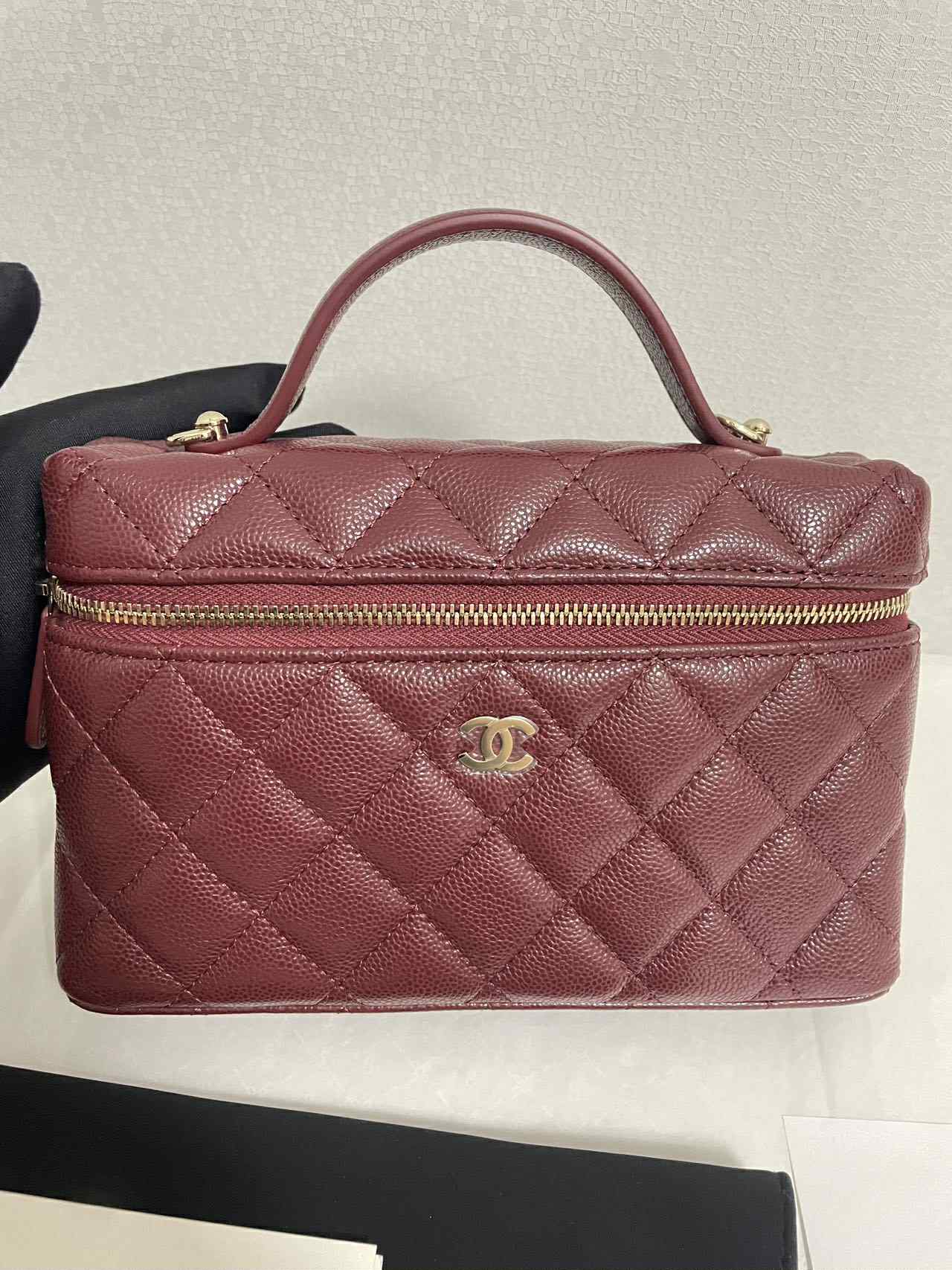 Chanel 25B Burgundy Caviar Slim Vanity Bag