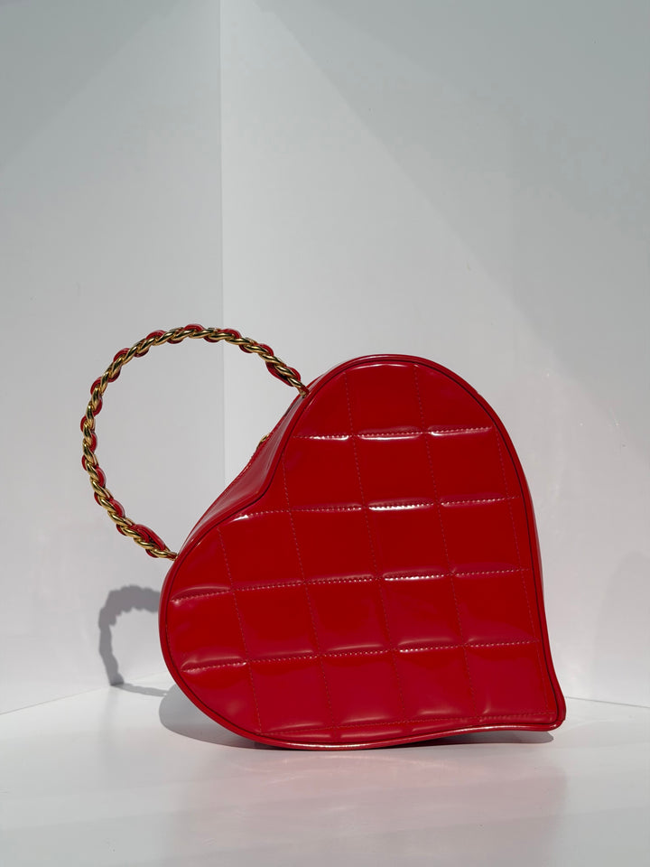 Chanel Barbie Red Heart Vanity Bag 24K Gold-Plated Hardware 1995