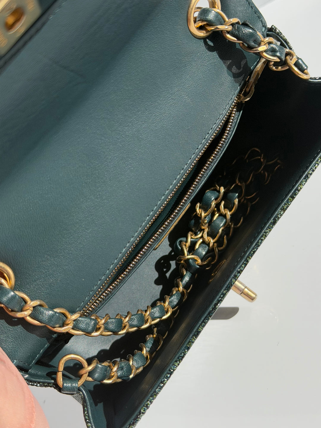 Chanel Mini Flap Green Lizard Brushed Gold Hardware 2018