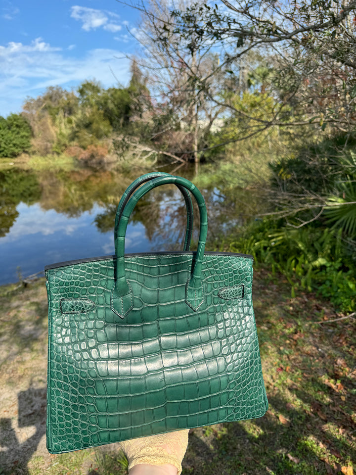 Hermes Matte Croc Vert Fonce Birkin 30