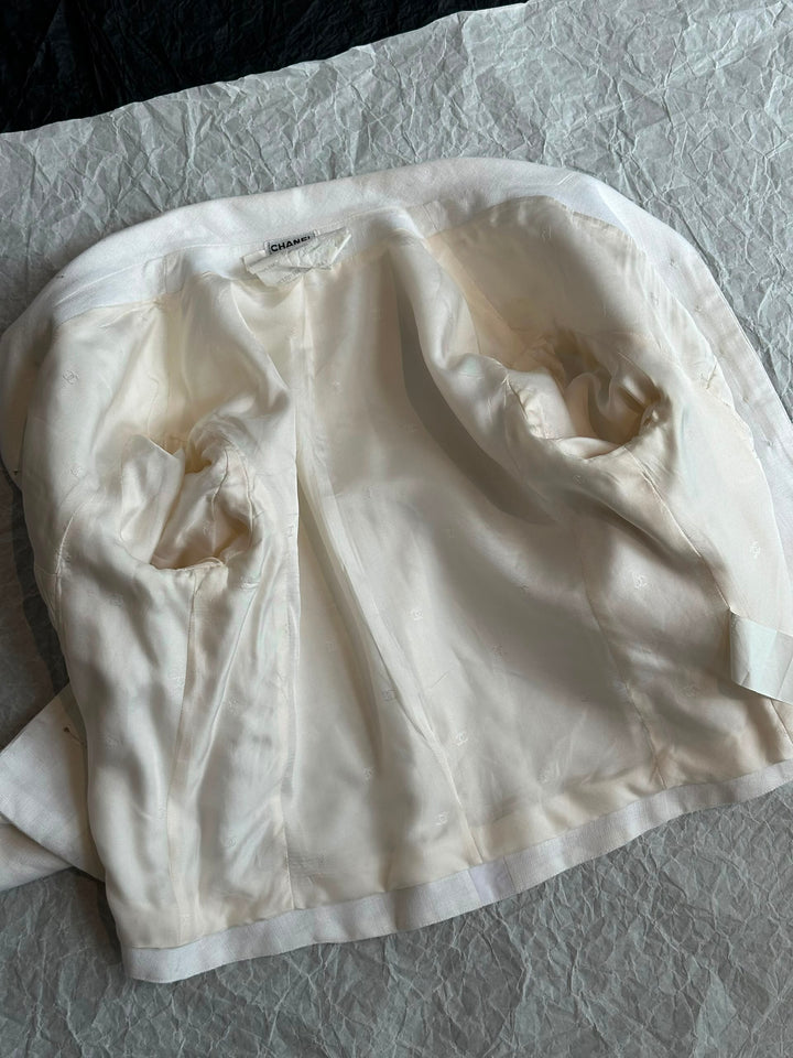 Chanel CC Logo White Linen Runway Jacket 1995