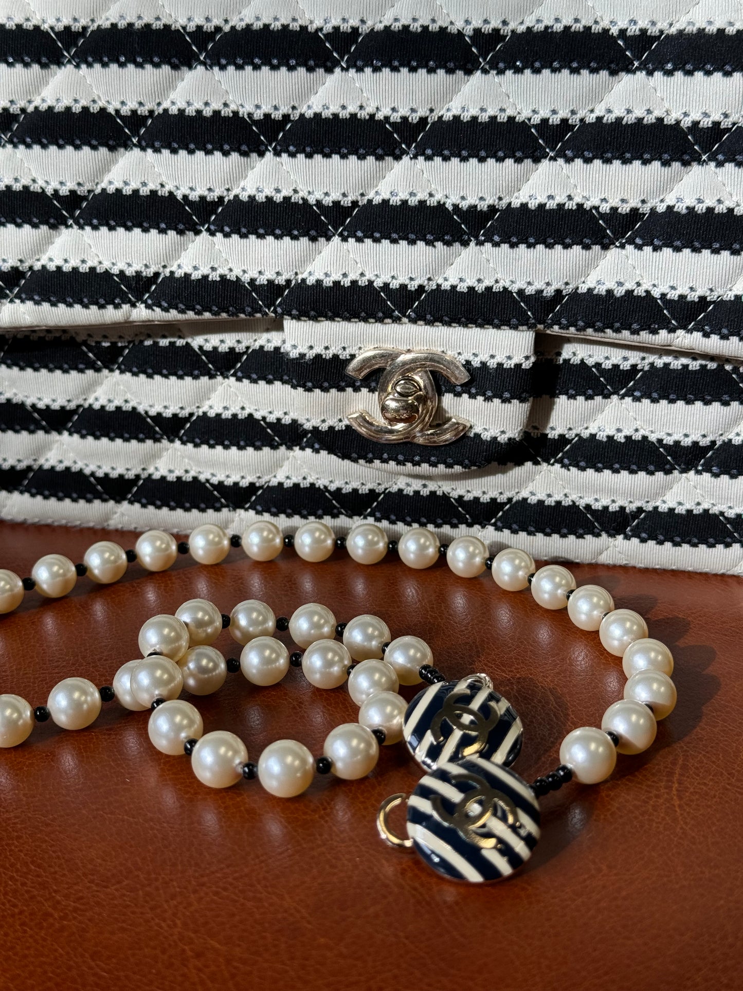 Chanel Ivory/Black Coco Medium Sailor Pearls Double Flap Bag