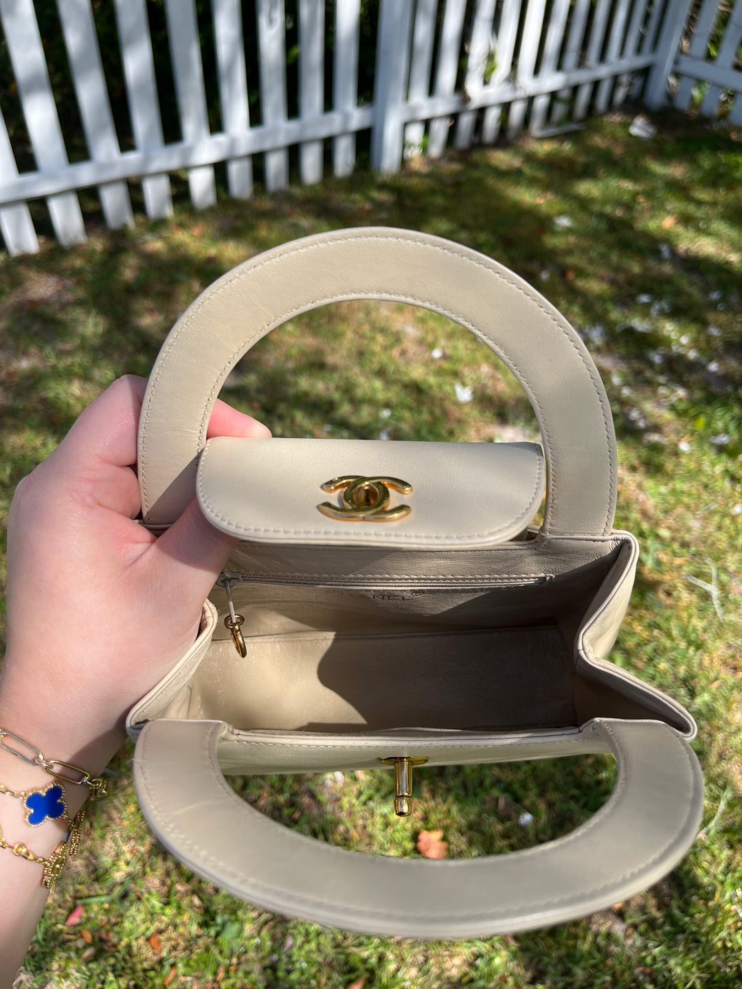 Chanel Vintage Mini Cream Lambskin Kelly Flap