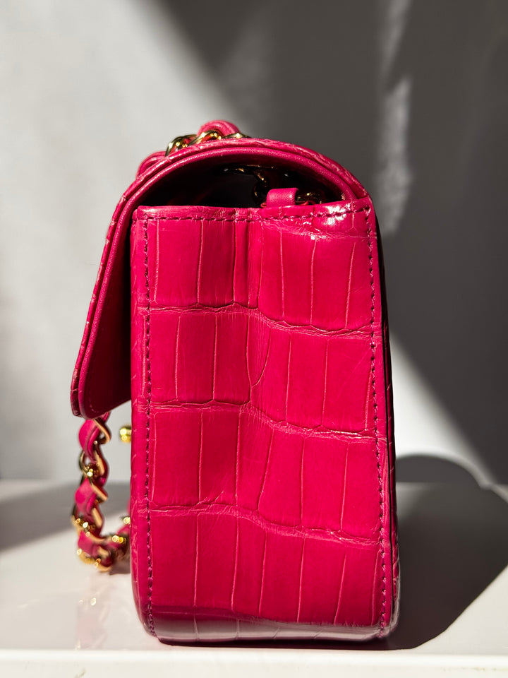 Chanel Pink Crocodile Mini Rectangular Flap Bag