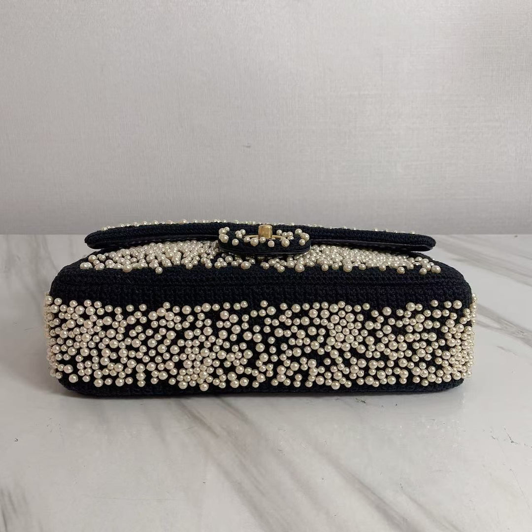 Chanel 17C Medium Flap Bag Pearl Embellished Gold Hardware 2017
