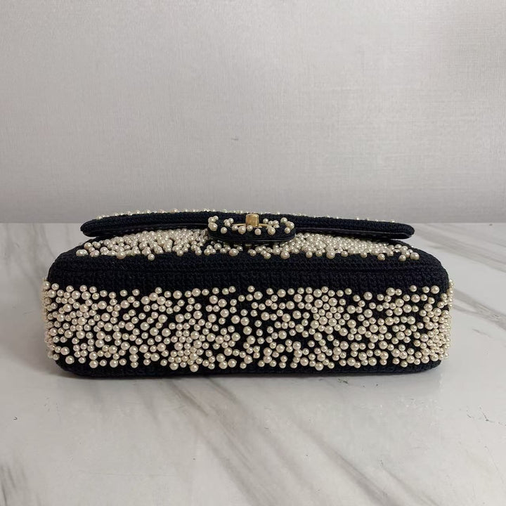 Chanel 17C Medium Flap Bag Pearl Embellished Gold Hardware 2017