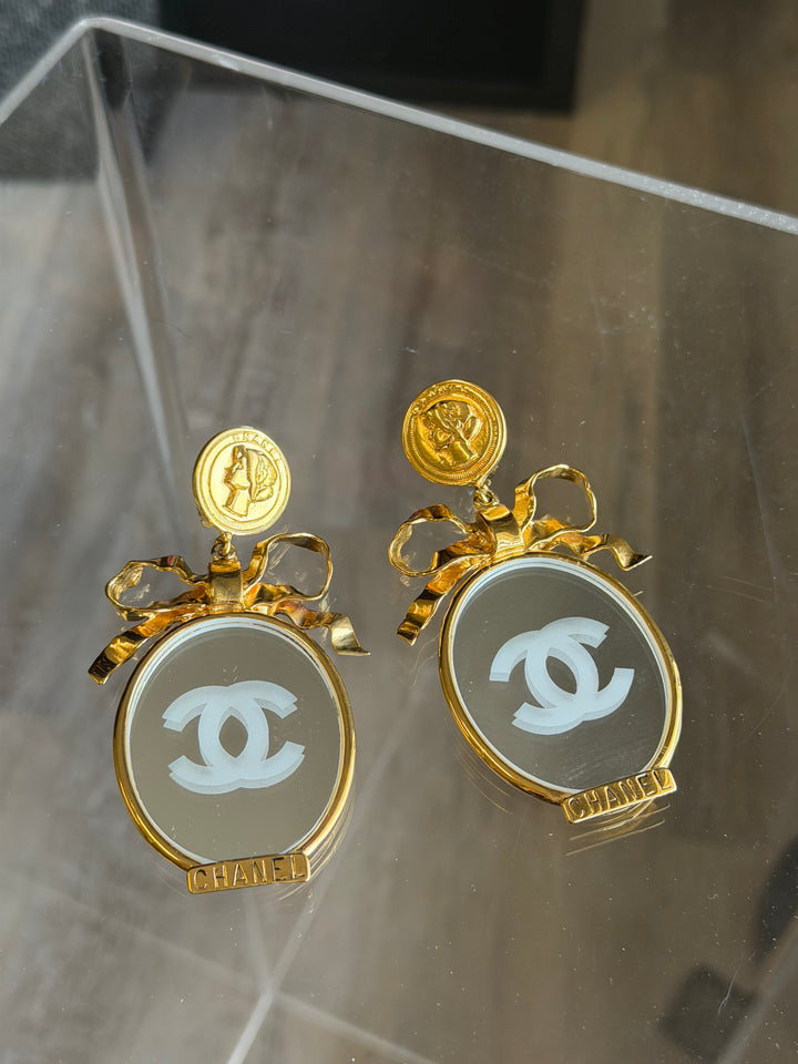 Chanel Mirror Drop Earrings Gold Plated 1990–2000