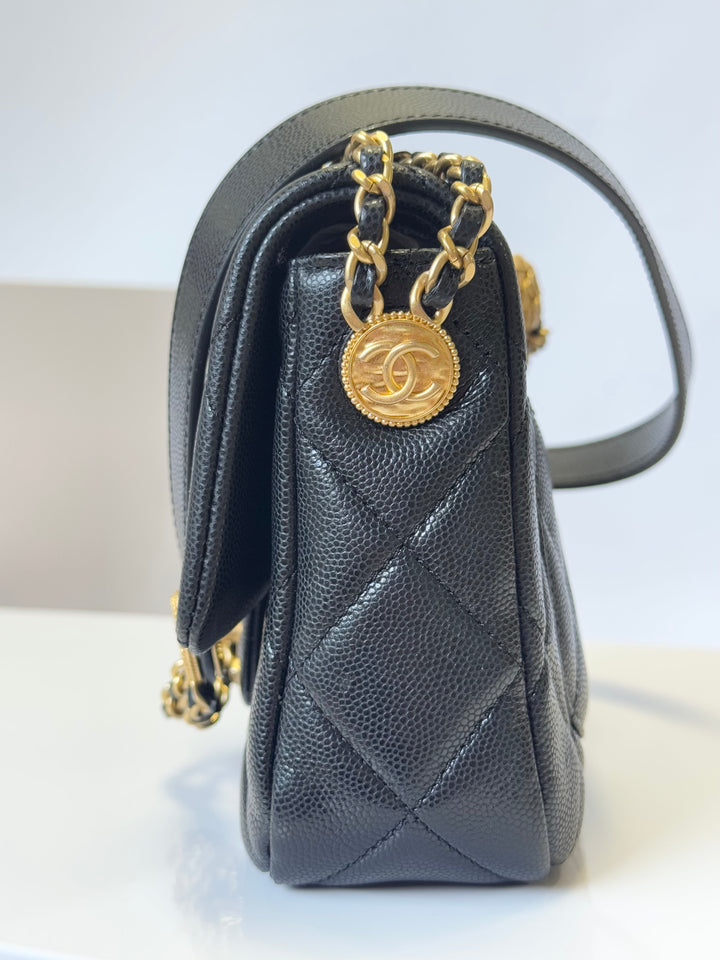 Chanel Twist Your Buttons Black Small Caviar Flap Bag