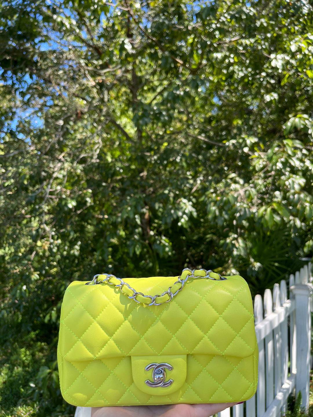 Chanel 21S Mini Classic Flap Lambskin Yellow Silver Hardware
