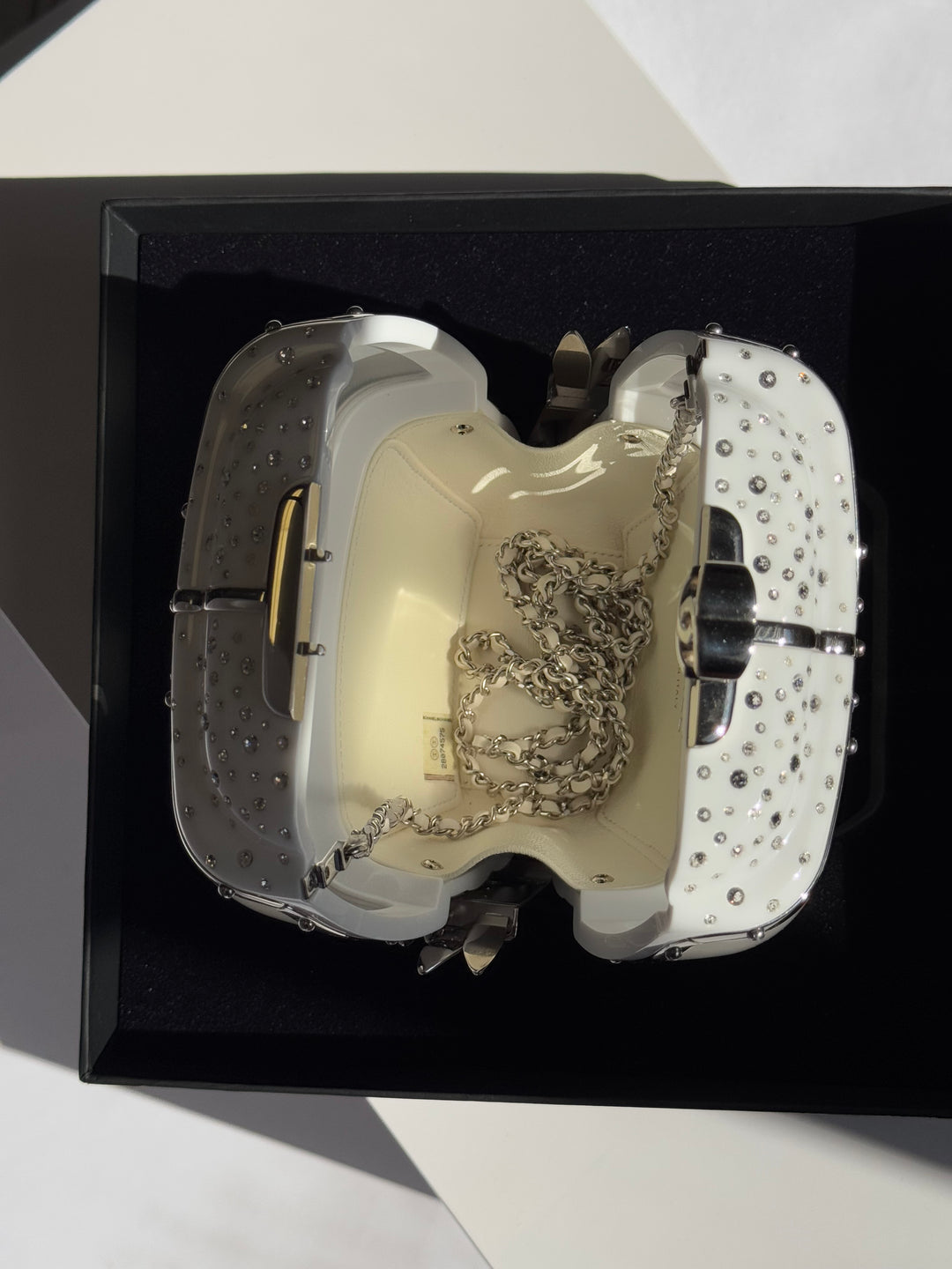 Chanel White Ski Gondola Swarovski Minaudiere