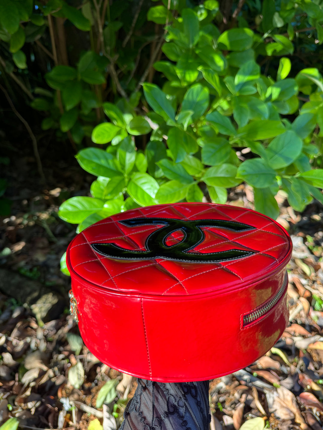 Chanel 1995 Red Patent Round Vanity