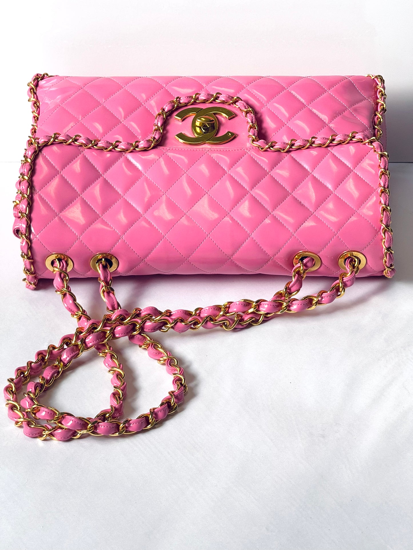 Chanel 1995 Jumbo Barbie Pink Chain Around Flap Bag