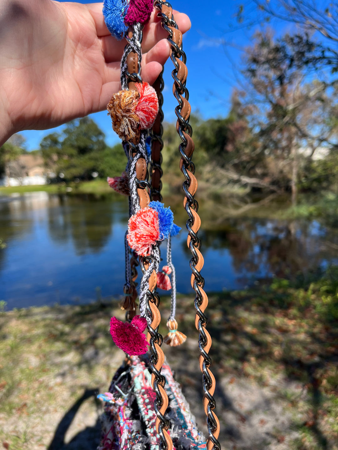 Chanel Jumbo Multicolor Tweed Pom Pom Flap