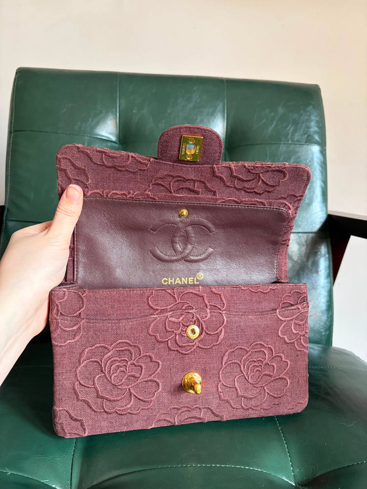 Chanel Classic Flap Small Camellia Burgundy 24K Gold Hardware 1997