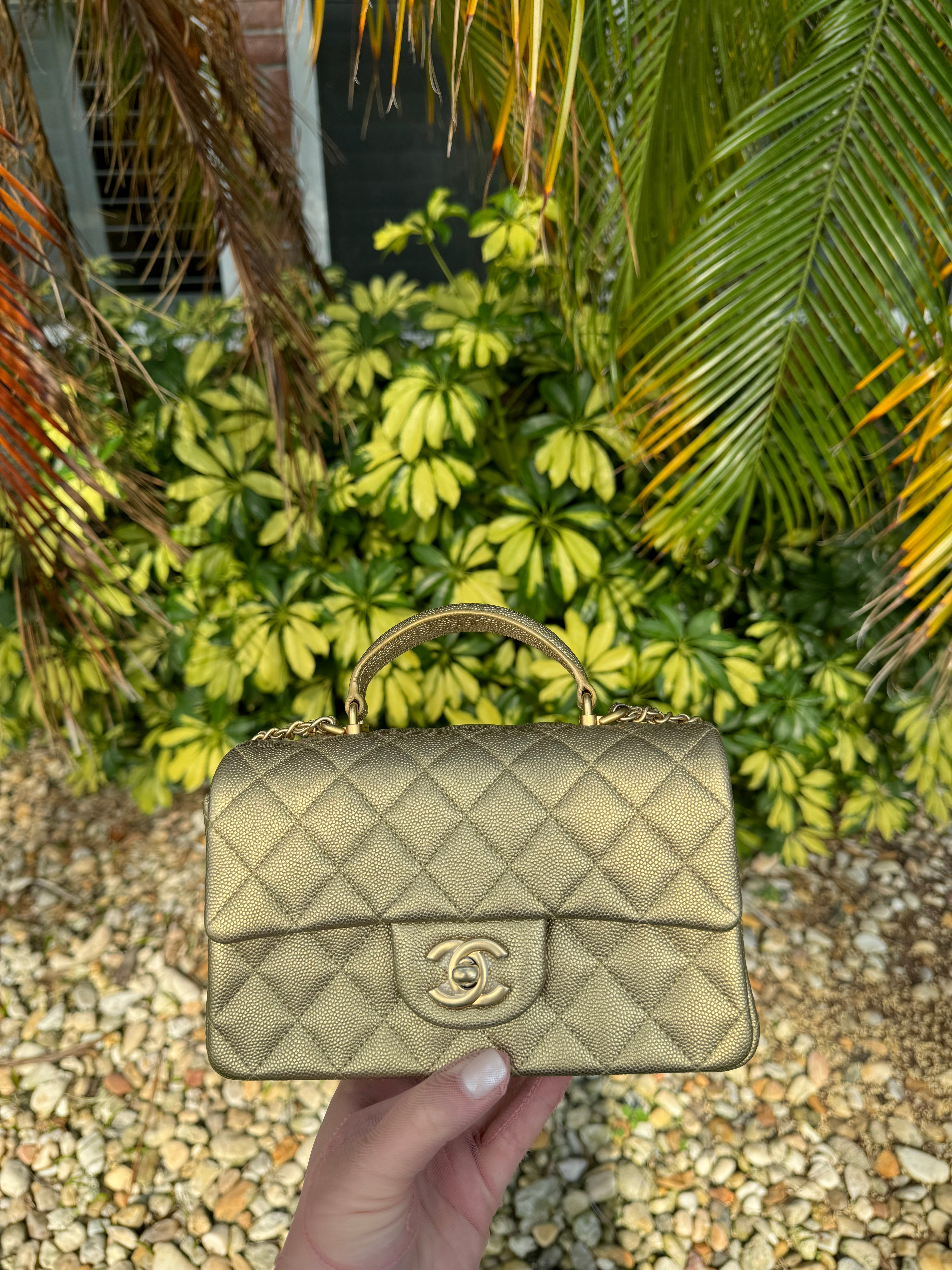 Chanel 21S Mini Metallic Gold Caviar Top Handle – Its A Luv Story