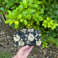 Chanel Metallic Gold And Black Lambskin Camellia Rose Appliqué Mini Rectangle Flap