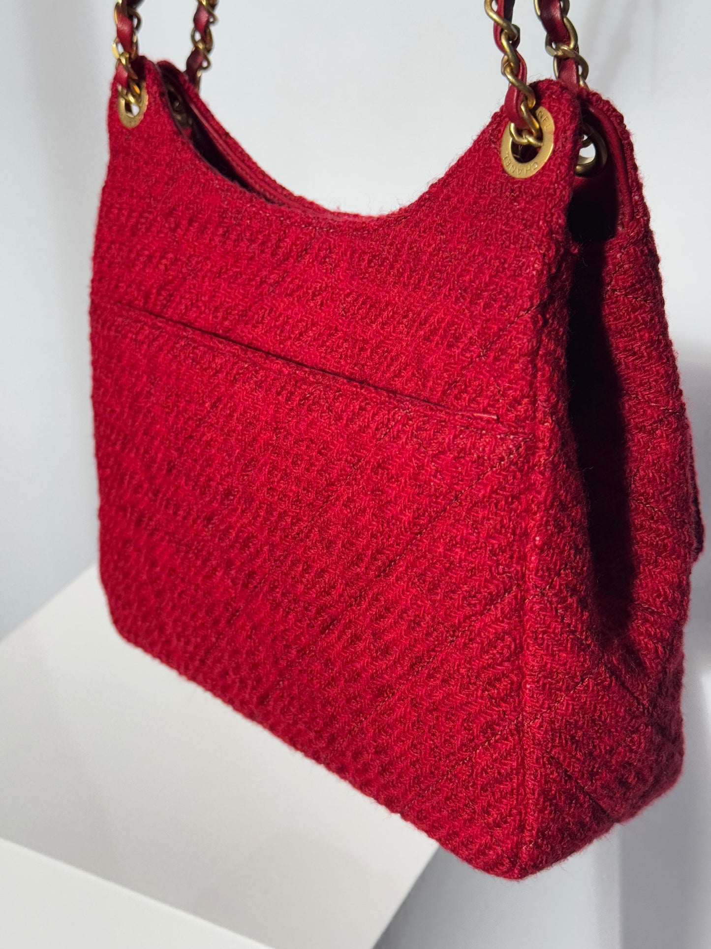 Chanel Small Red Wool Tweed Hobo