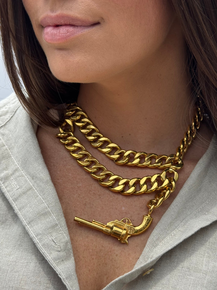 Chanel Vintage Pistol Chain Necklace Gold Hardware 1980s