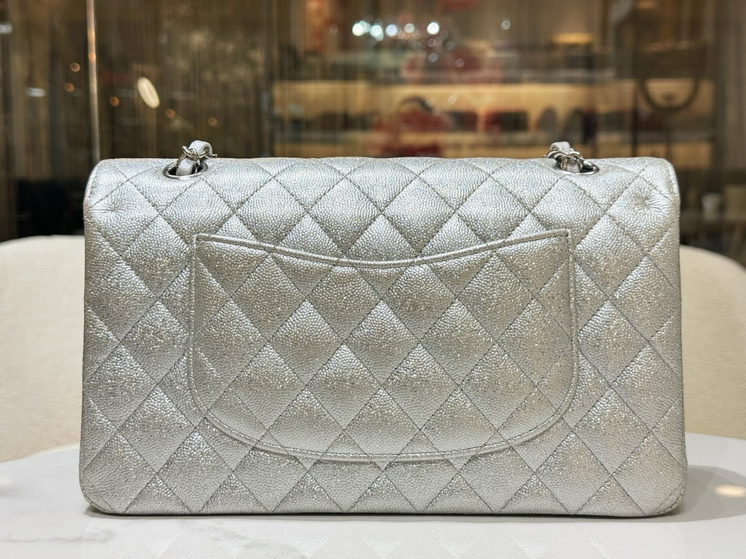 Chanel 21K Medium Flap Bag Silver Metallic Caviar Leather Silver Tone Hardware 2021