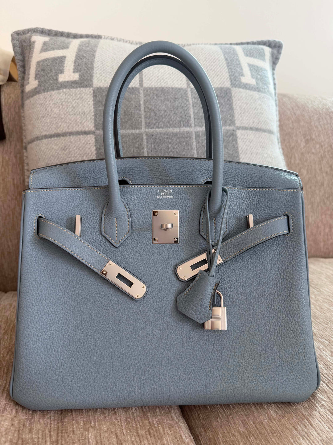 Hermès Birkin 30 Bleu Lin Togo Palladium Hardware 2012
