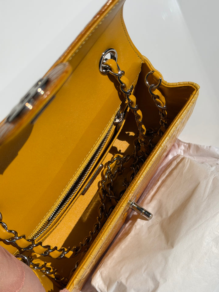 Chanel Mini Flap Orange & Yellow Ombre Alligator Silver Hardware 2014
