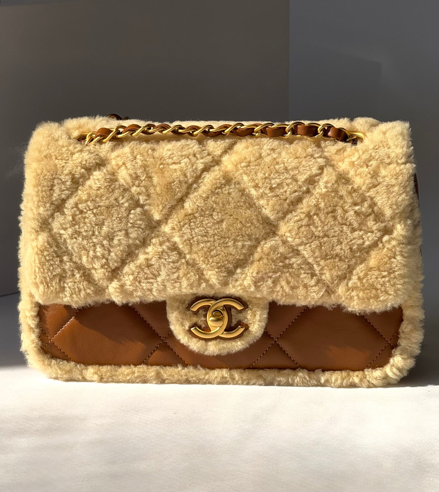 Chanel 24K Brown Shearling Medium Flap Bag