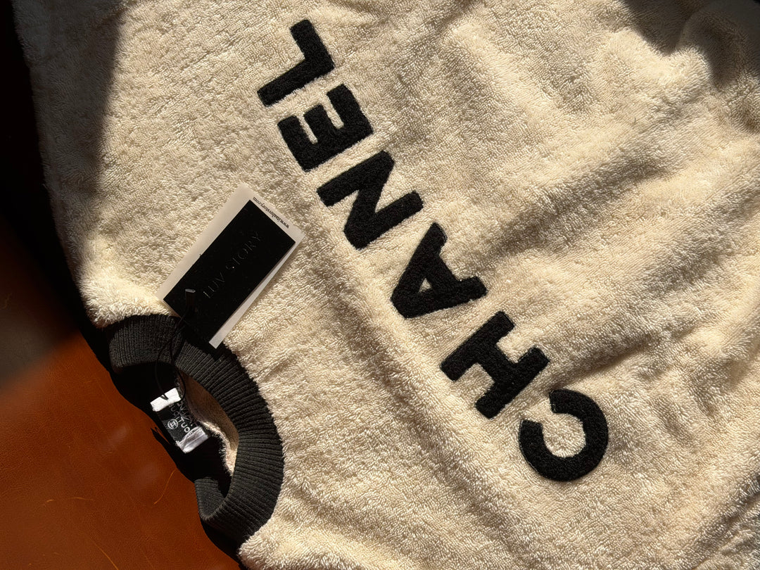 Chanel 1992 Runway Terrycloth Ivory Sweater