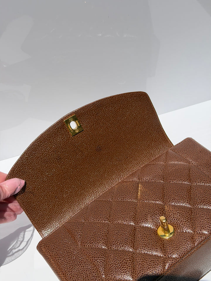 Chanel Small Diana Flap Bag Caviar Brown 24K Plated Gold Hardware 1994