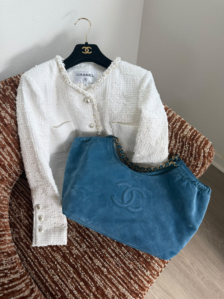 Chanel Tote Bag Blue Suede Calfskin Gold Tone Hardware 2026