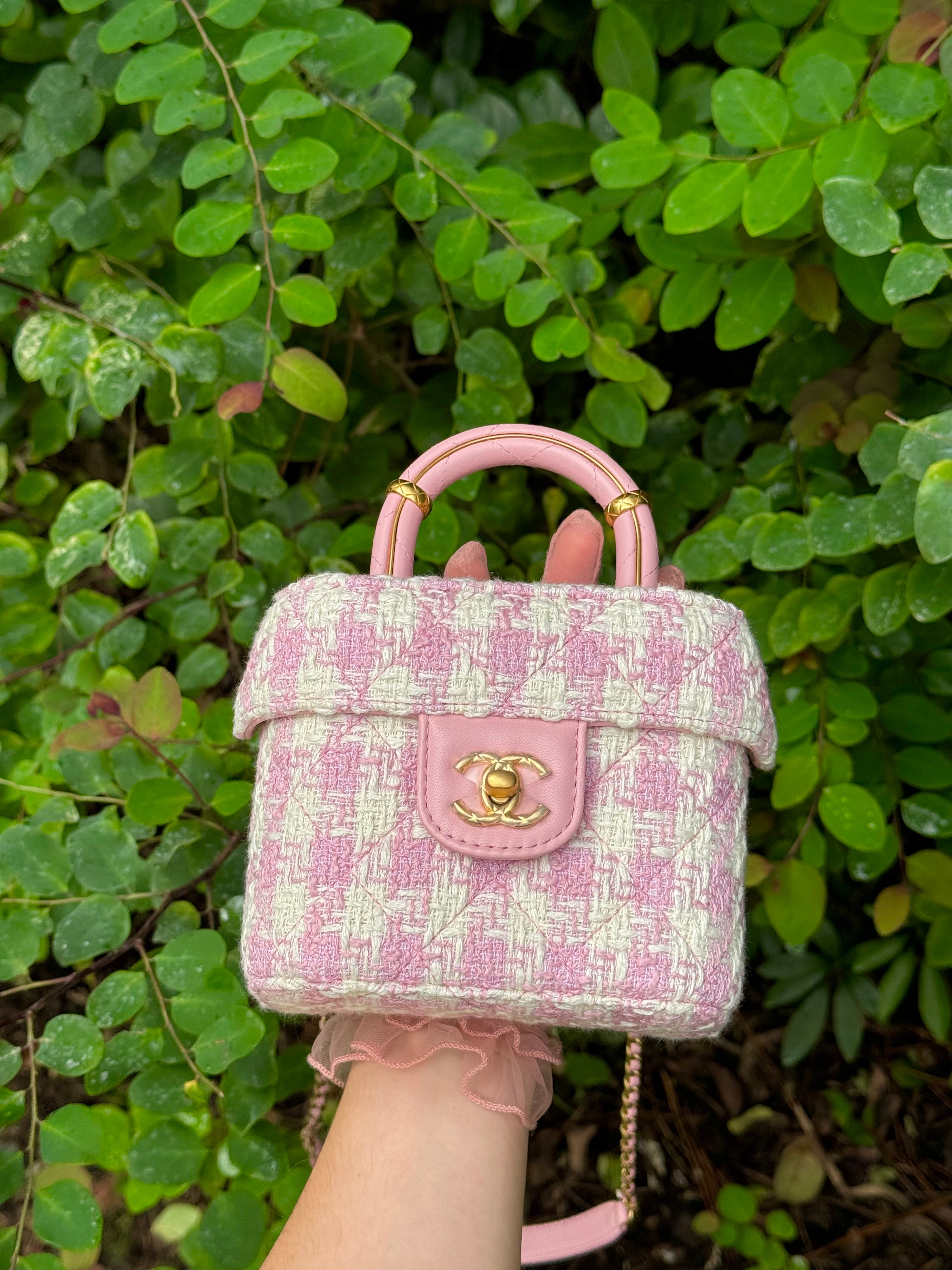 Chanel Pink Ecru Tweed Handle Crush Small Vanity Case – Its A Luv