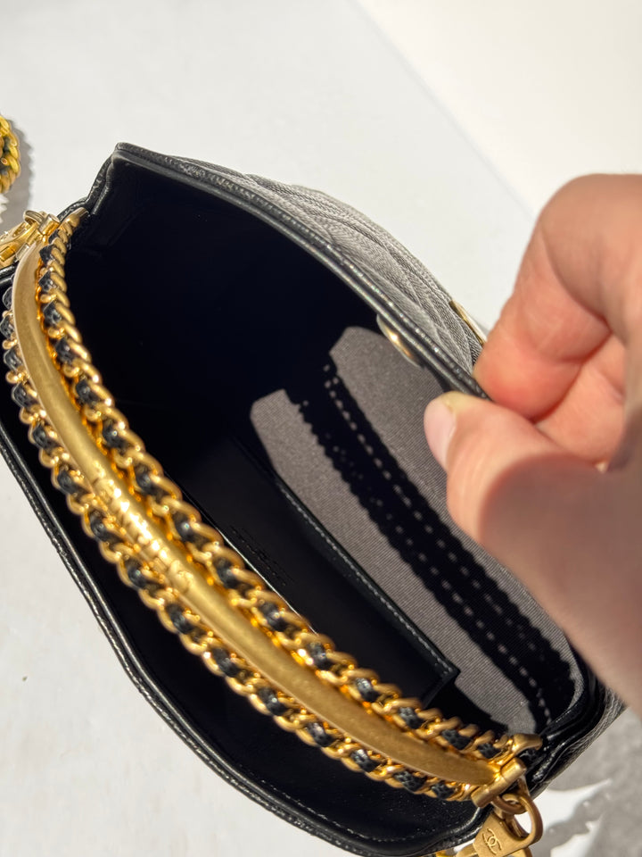 Chanel Top Handle Caviar Clutch With Chain Black Gold Hardware 2024