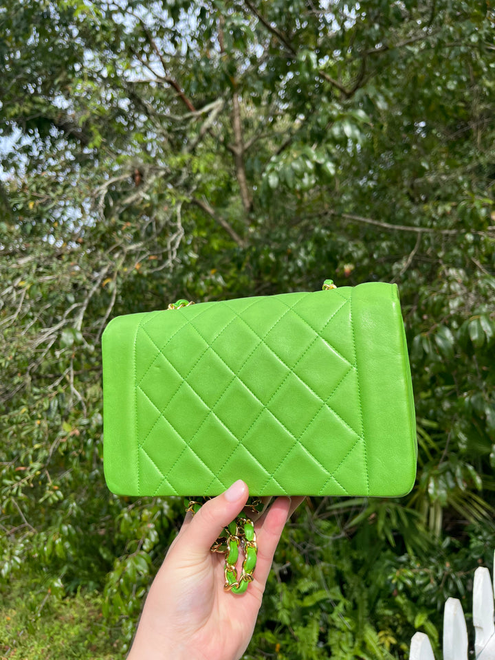 Chanel Rare Green Vintage Medium Lambskin Diana Flap Bag
