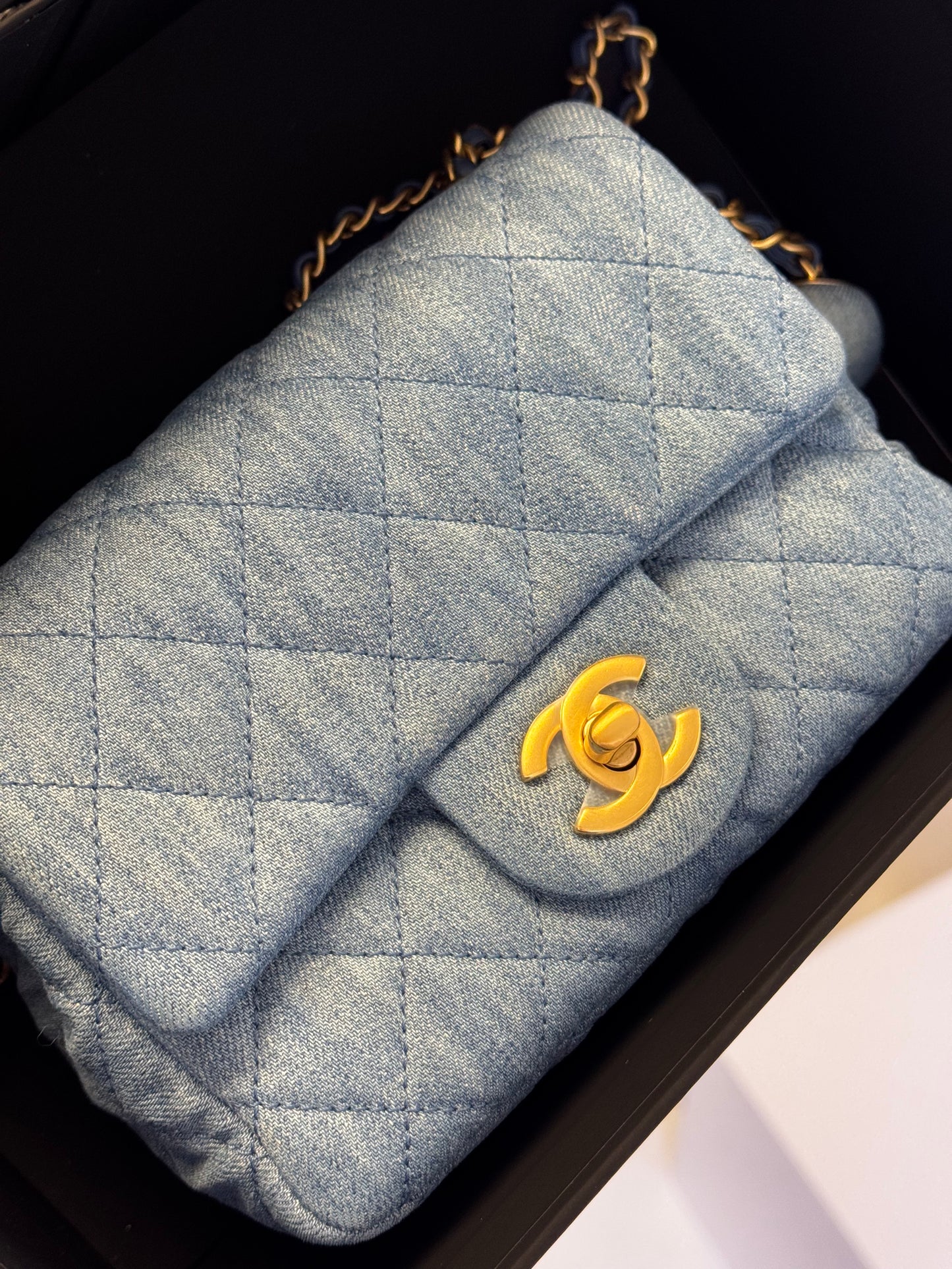 Chanel Denim Quilted Mini Pearl Crush Crossbody Bag