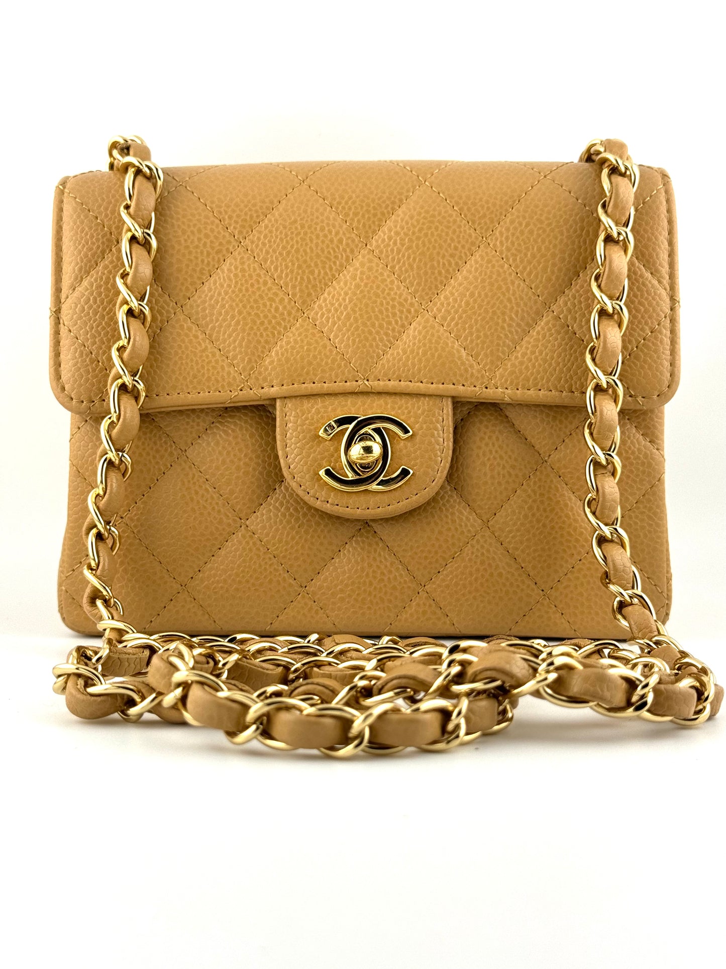 Chanel Dark Beige Vintage Mini Caviar Square Flap Bag