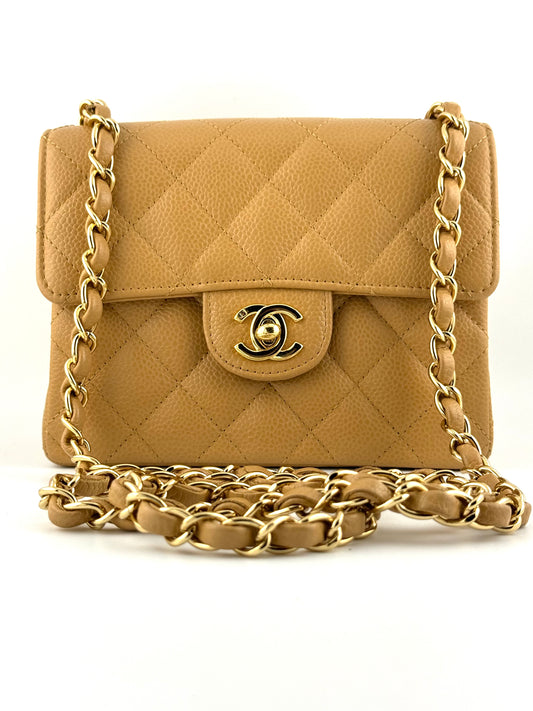 Chanel Dark Beige Vintage Mini Caviar Square Flap Bag