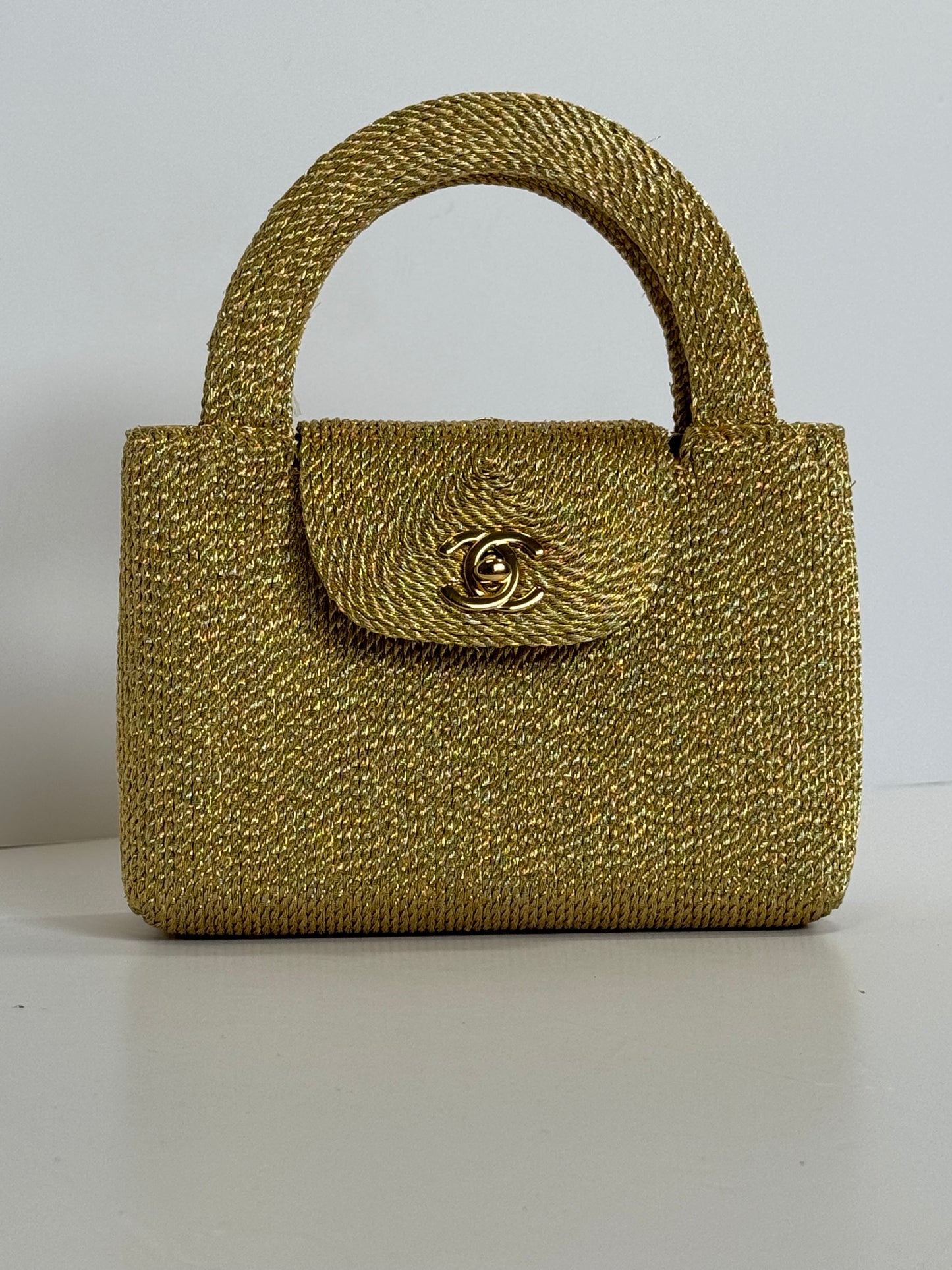 Chanel RARE 1998 Gold Silk Woven Mini Kelly