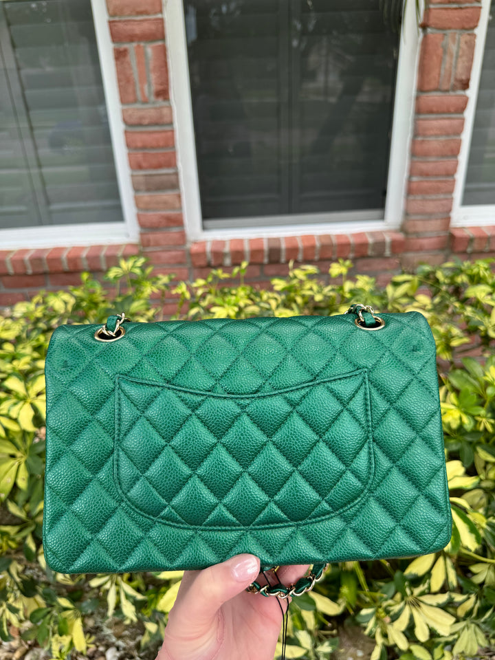 Chanel Classic Medium Double Flap Emerald Green Caviar Gold Hardware 2018
