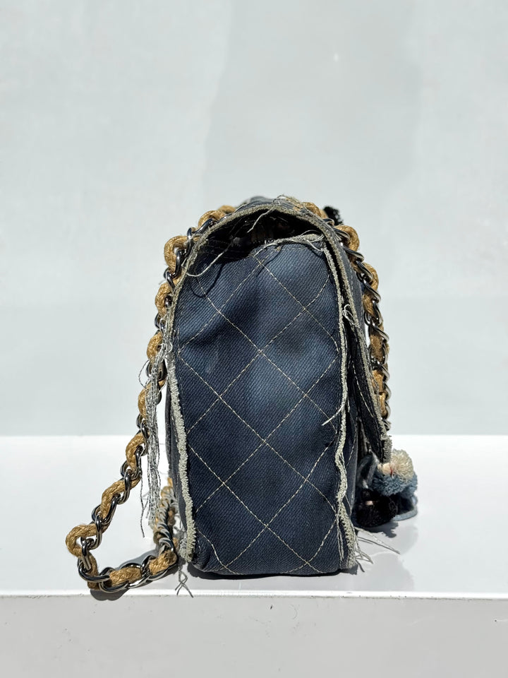 Chanel Denim Paris Dubai Jumbo Pom-Pom Flap
