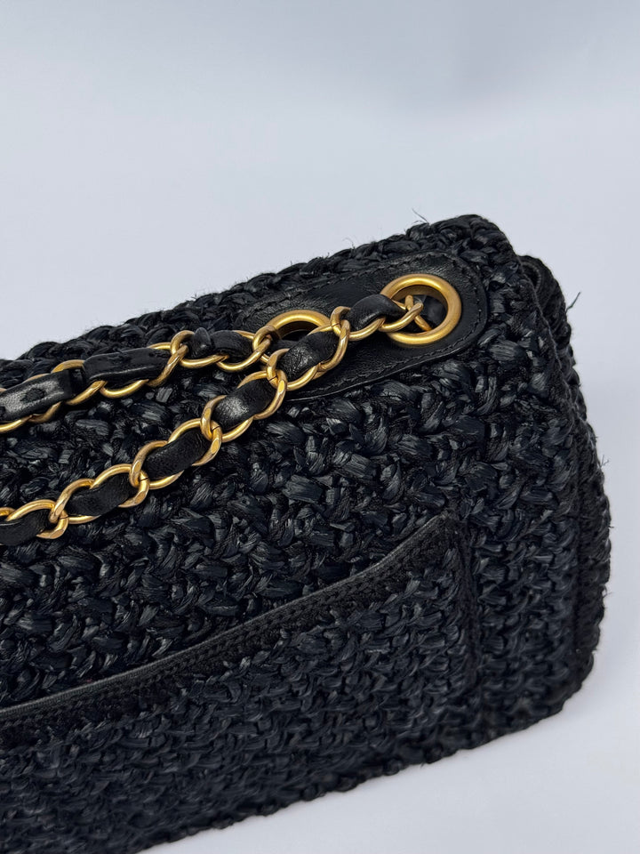 Chanel 18C Black Ancient Greece Raffia Crochet Flap Bag