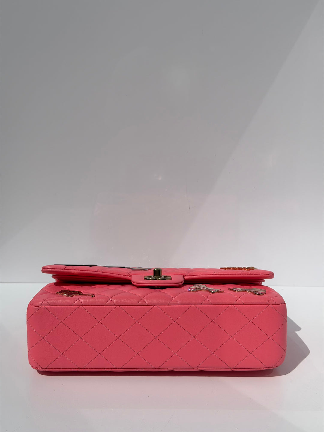 Chanel Medium Hollywood Charms Classic Flap Bag Pink Lambskin Light Gold Hardware 2024