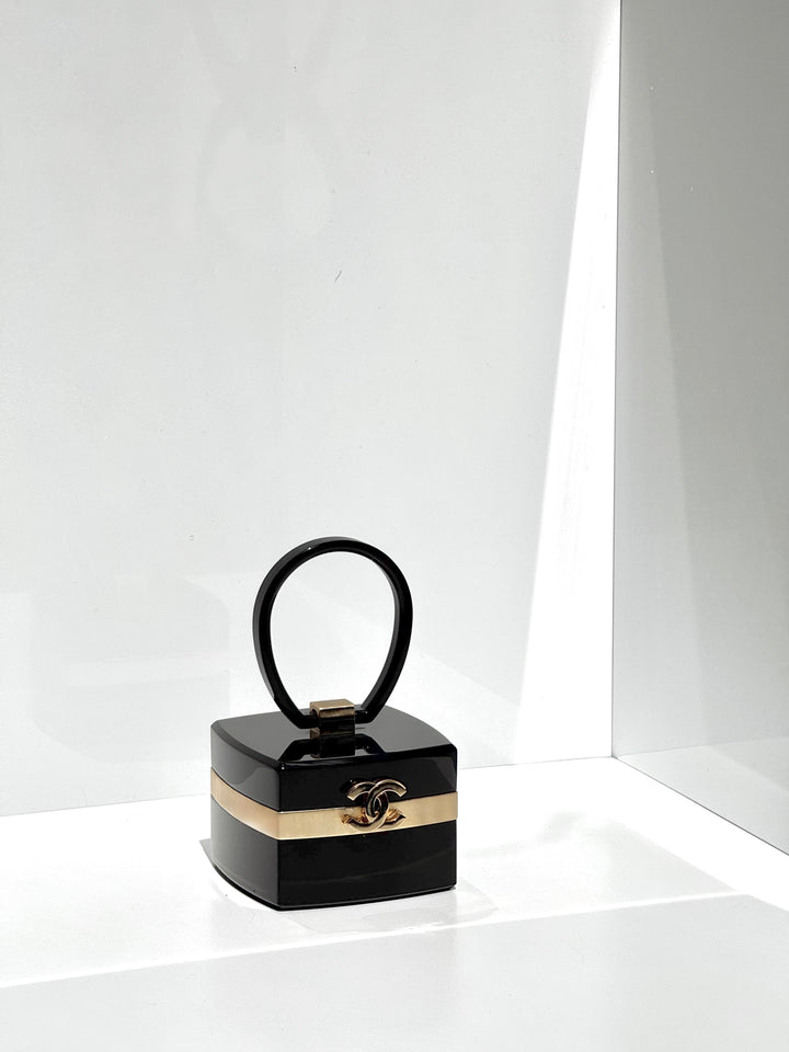 Chanel Lucite Box Mini Handbag Black Gold Hardware 2004