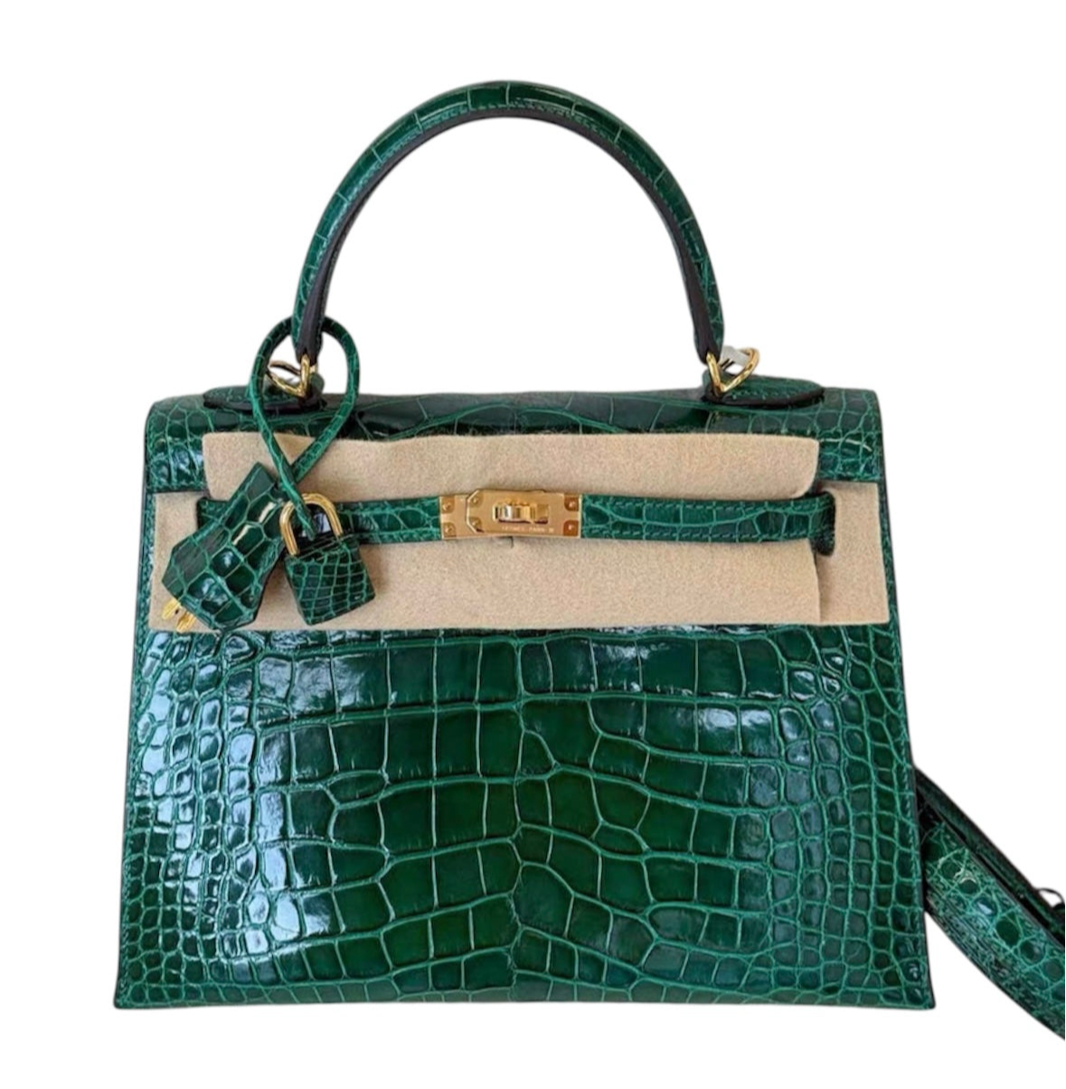 Hermes 2019 Emerald Green Shiny Alligator Kelly 25 Sellier