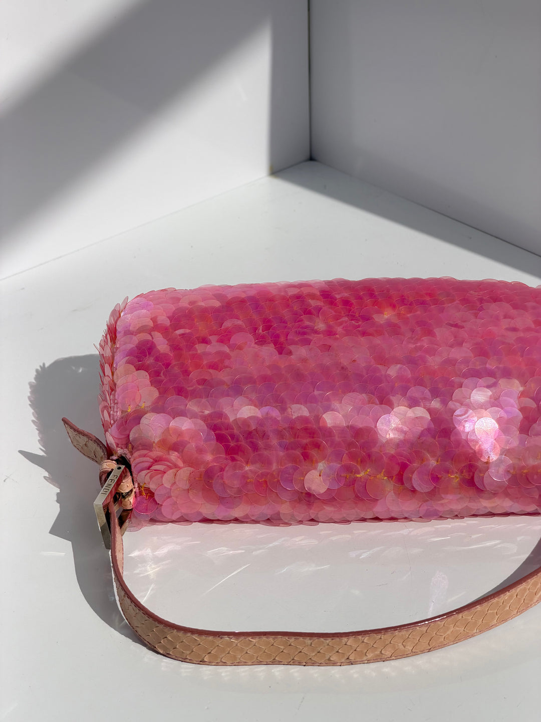 Fendi Pink Sequin Baguette Python Trim Silver Hardware 1998