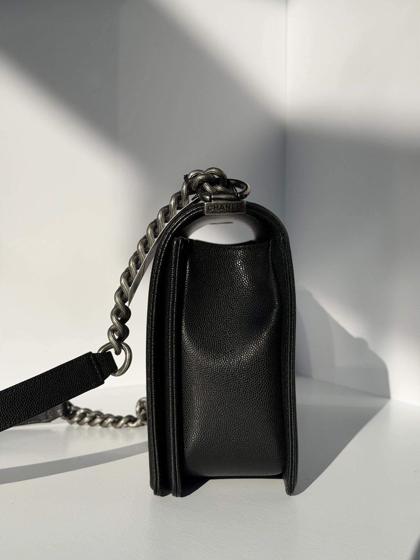 Chanel 17P Black Caviar New Medium Boy Bag