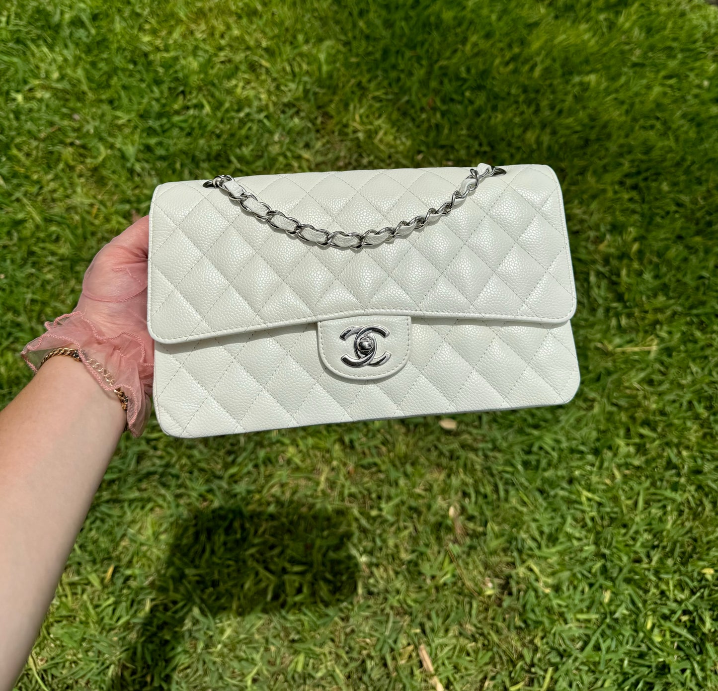 Chanel Medium White Classic Caviar Flap Bag