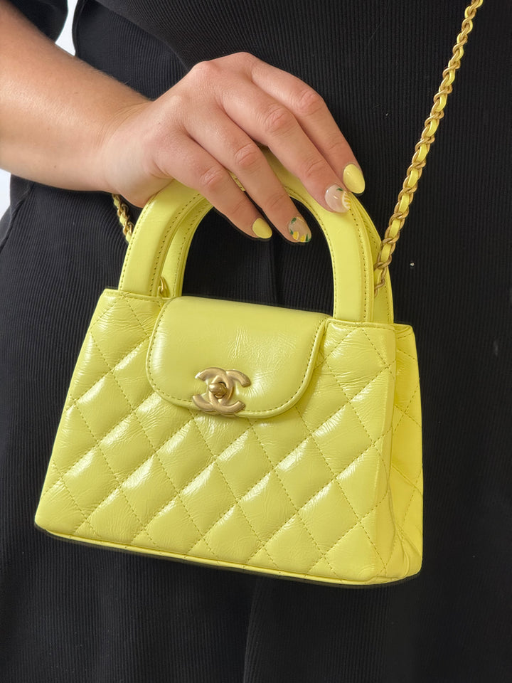 Chanel 2025 Yellow Shiny Calfskin Mini Kelly