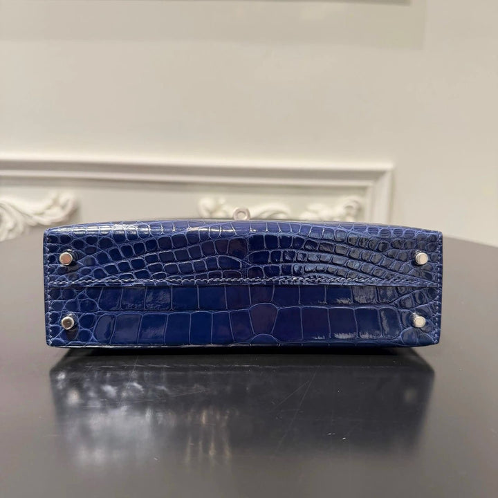 Hermès Mini Kelly 20 Niloticus Crocodile Bleu Saphir Palladium Hardware
