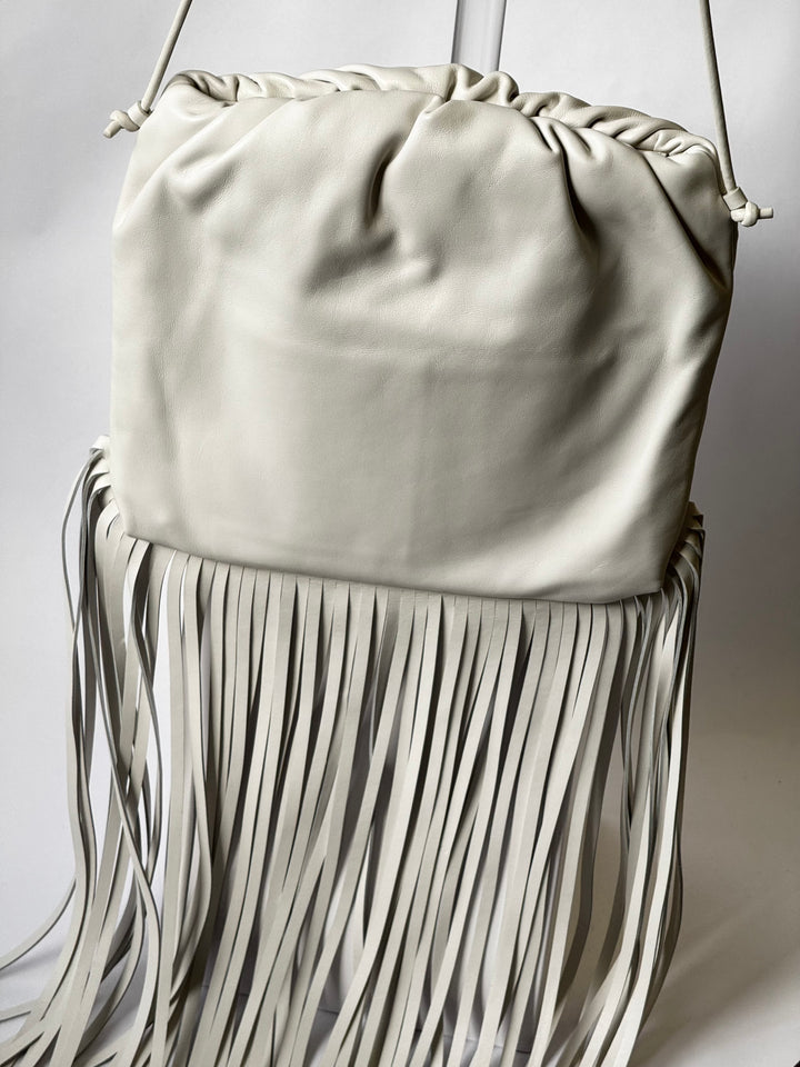 Bottega Veneta White Nappa Fringe Shoulder Bag