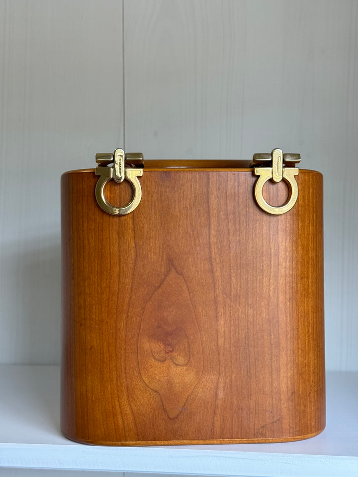 Salvatore Ferragamo Vintage Gancini Wooden Bucket Bag + Coin Pouch