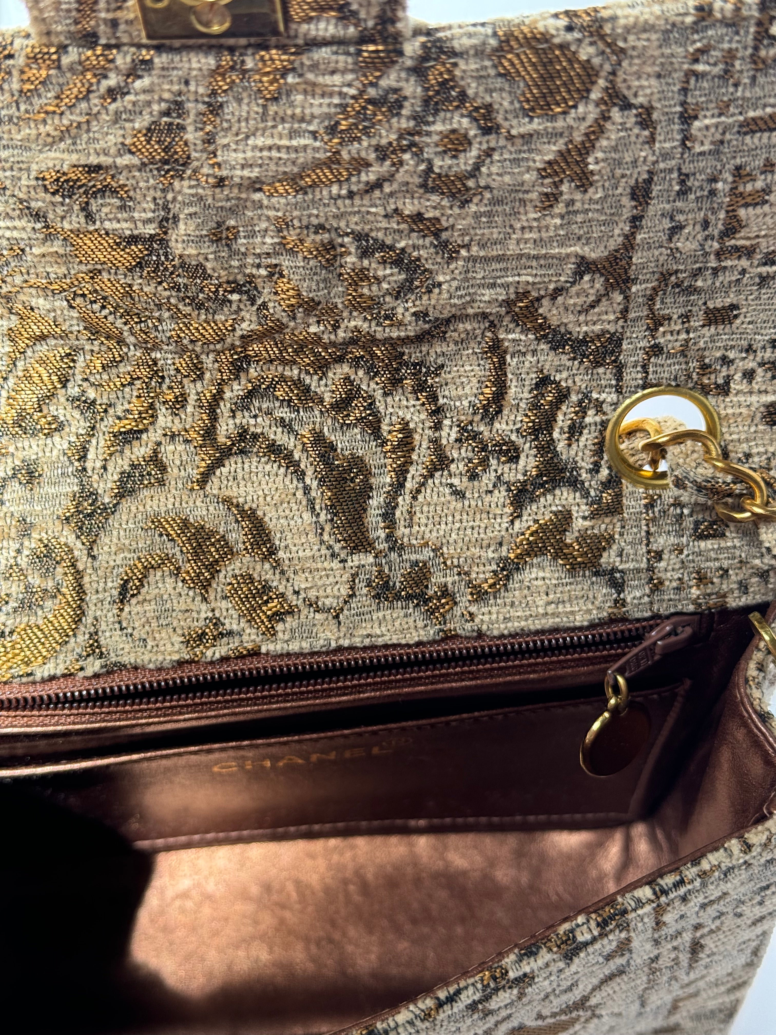 Chanel Mini Square Flap Bronze Metallic Brocade 24K Gold Hardware